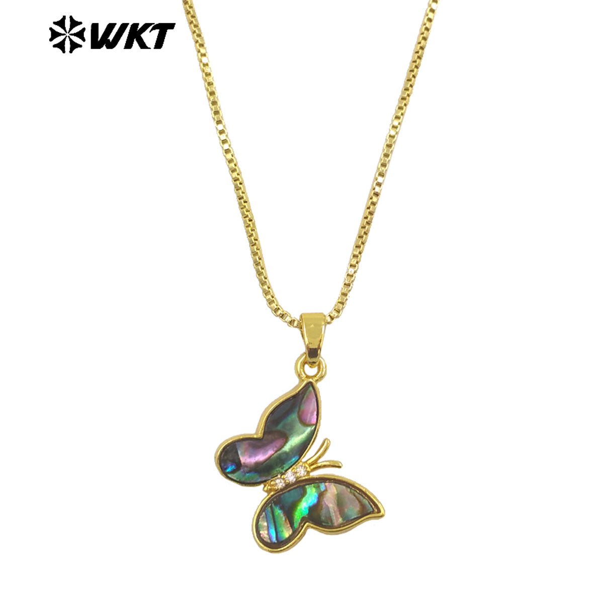 WT-JN282 Wholesale New Design Natural White Pearl Shell and Abalone Made Butterfly Charm Necklace in 18 Inch Long