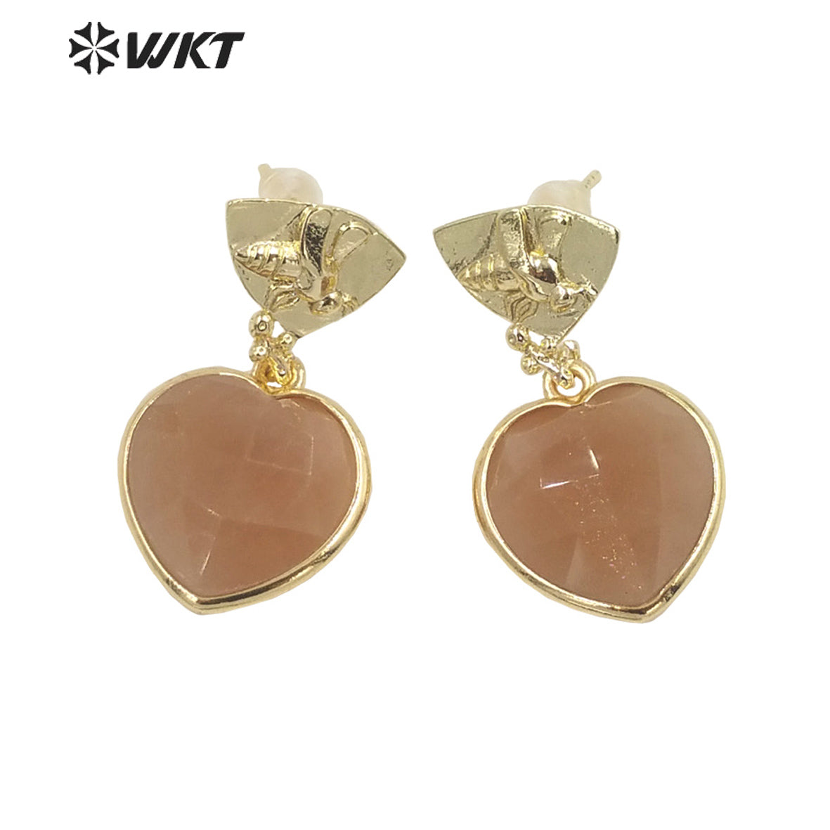 WT-E680 WKT Newest Fashion Small Lovely Heart Earrings Studs Gold Plated Natural Gemstone Women Stone Earrings