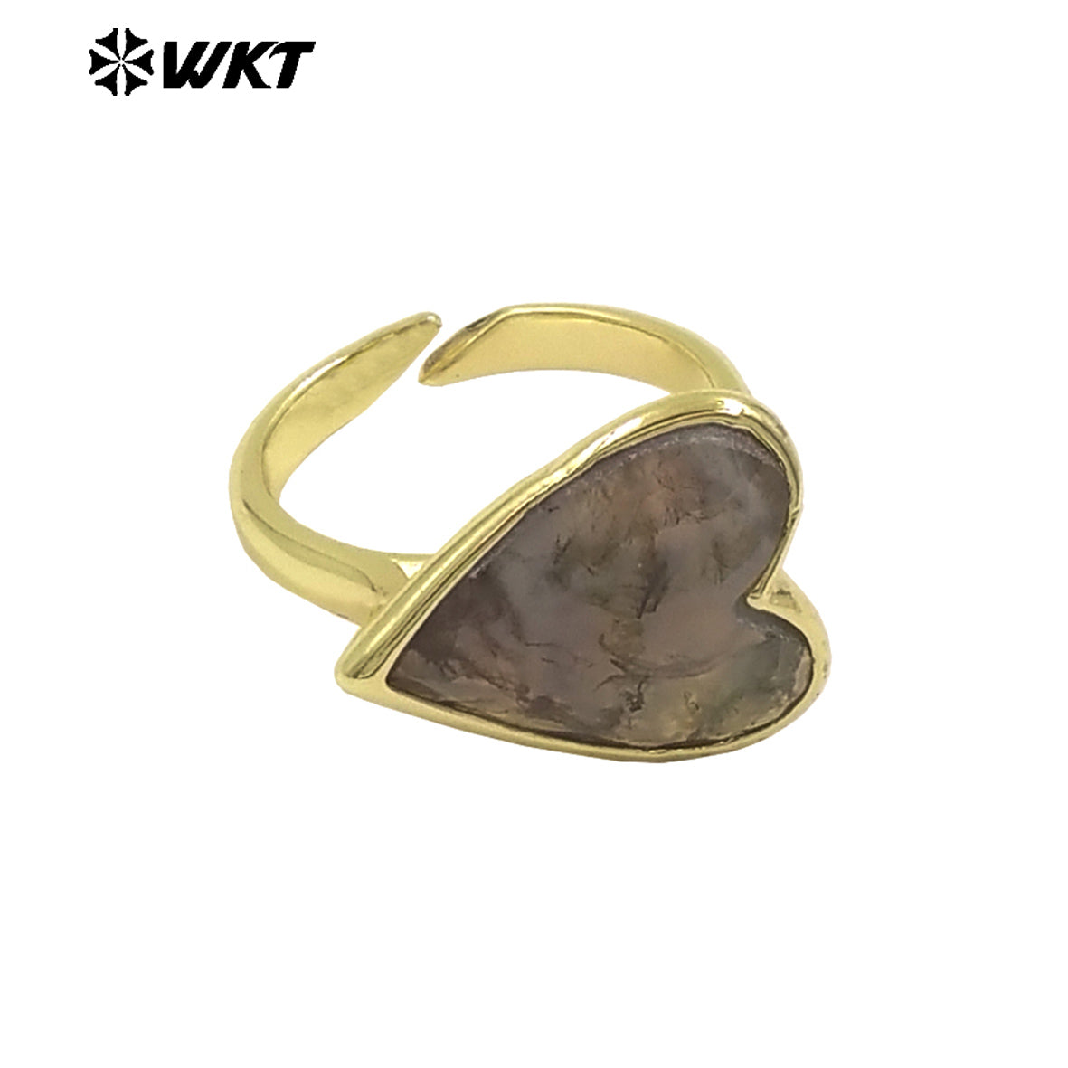 WT-R559 New Romantic 18K Gold Plated Heart Shape Natural Gemstone Adjustable Couple Ring for Girlfriend As Valentine's Day Gift
