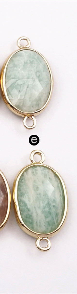 WT-C256 Women Fashion Jewelry Making Accessories Smoothly Natural Gemstone Connector Oval Shape Gold Trim Bezel Connector