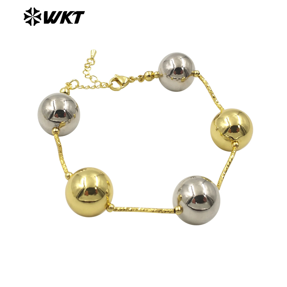 WT-JF351 Wholesale Fashion New Simple Locomotive Wind Style Big Round Metal Beads Chain Connect Bracelet