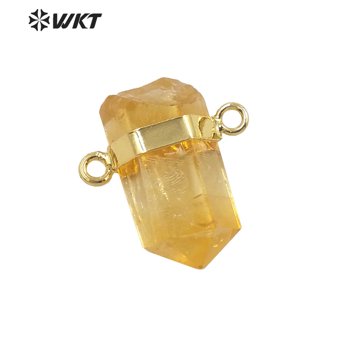 WT-P1763 Graceful Double Loops Hexagonal Cylinder Natural Stone Pendant Energy Citrine Crystal Pillar Pink Quartz Amethyst