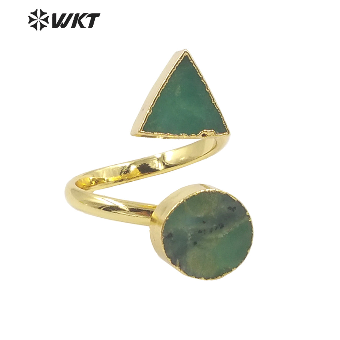 WT-R371 Wholesale Newest Design Double Stone Chrysoprase Jade Ring 18k Real Gold Plated Resist Tarnishable Jewelry Ring