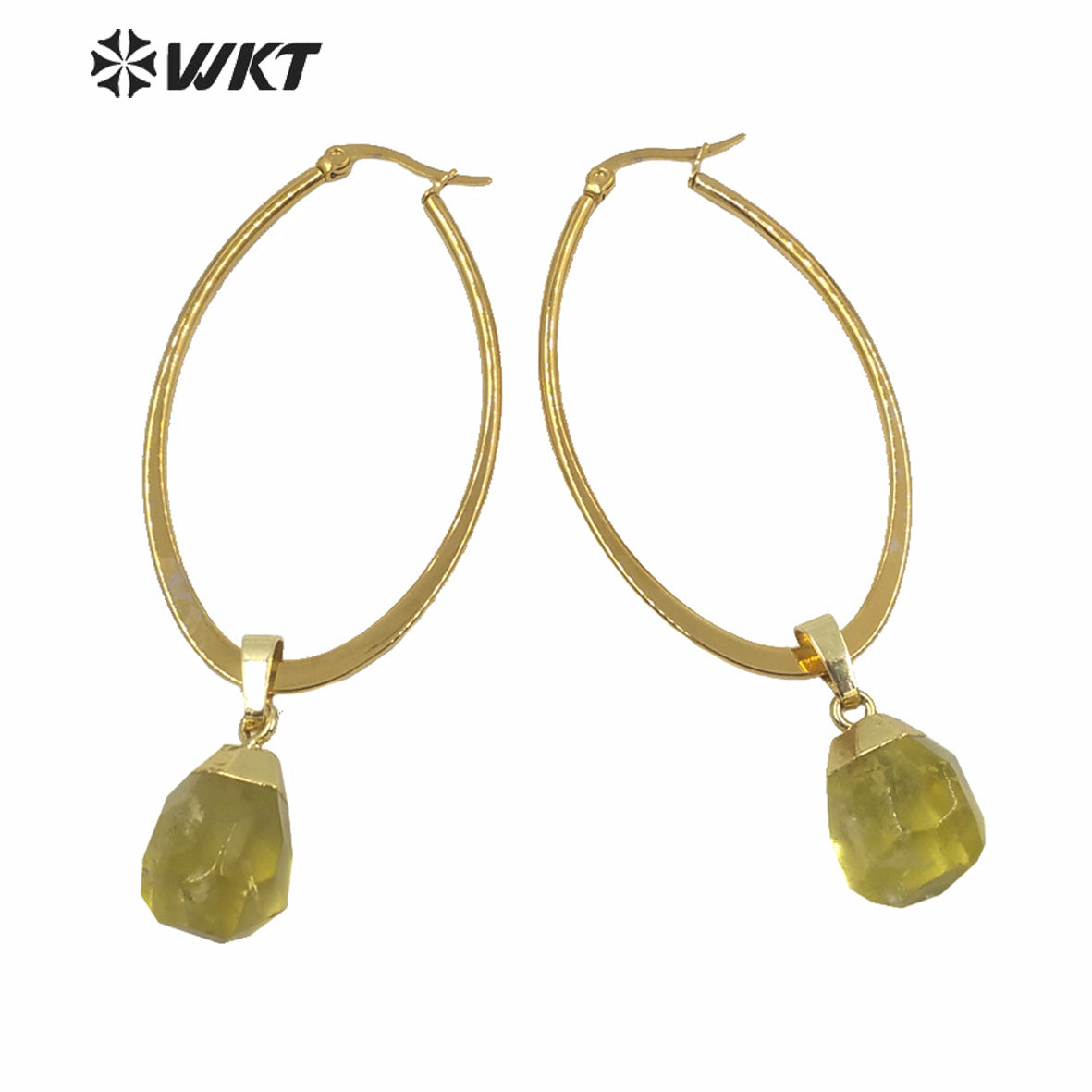 WT-E641 Wholesales WKT Exclusive Natural Gemstone Earrings Women Gold Electroplated Tiny Stone Earrings Big Boho Earrings