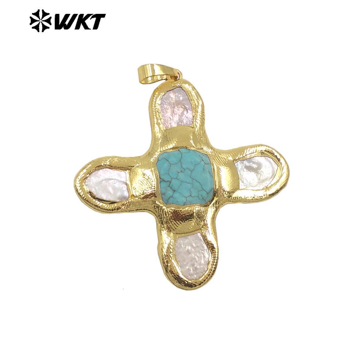 WT-JP401 Exquisite Accessory Pendant With Natural Freshwater Pearl and Turquoise Stone Cross Shape for Jewelry Handmade Gift