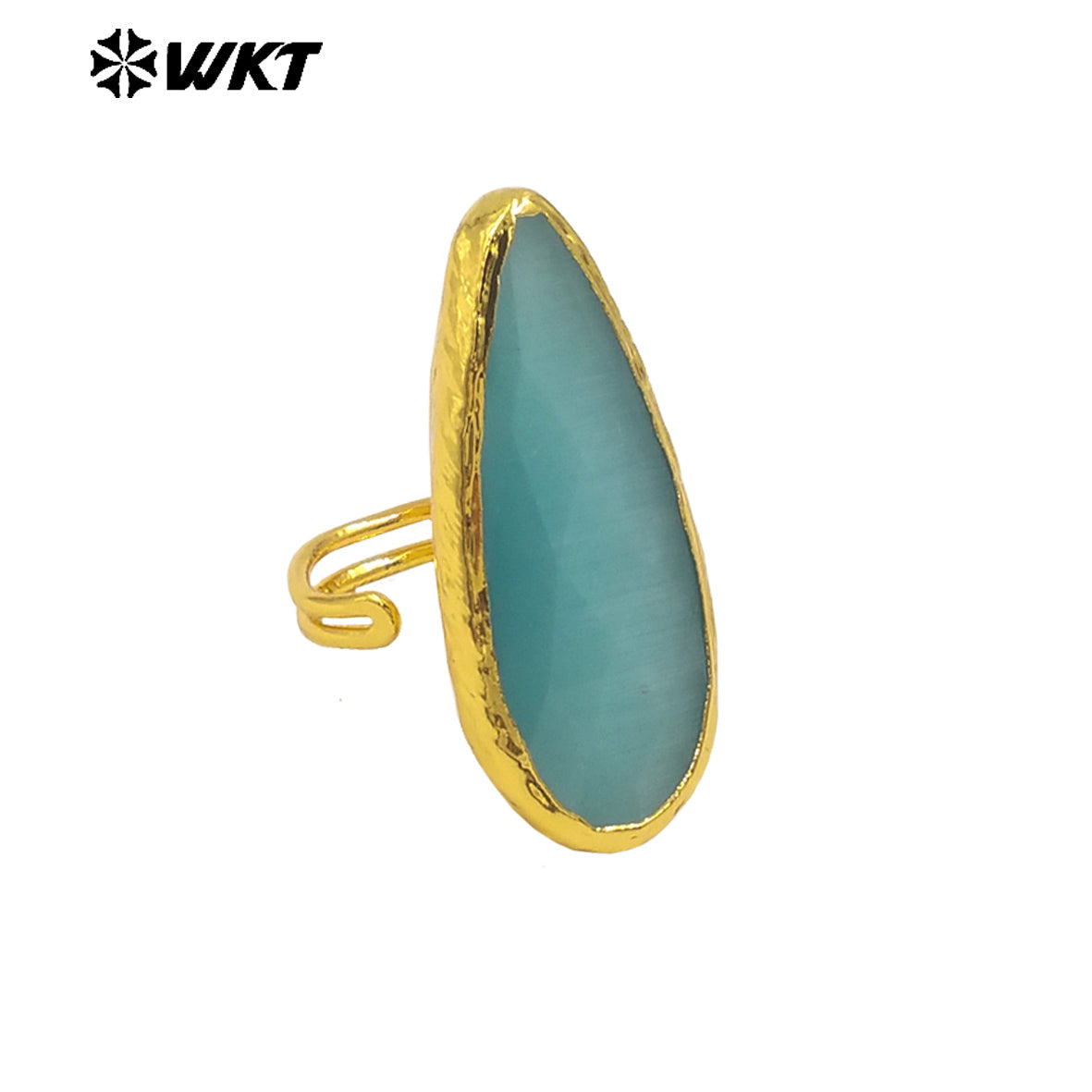 WT-R571 Beautiful Fashion Long Waterdrop Shape Gold Plated Colorful Cat Eye Stones Rings For Women Party Jewelry Accessory