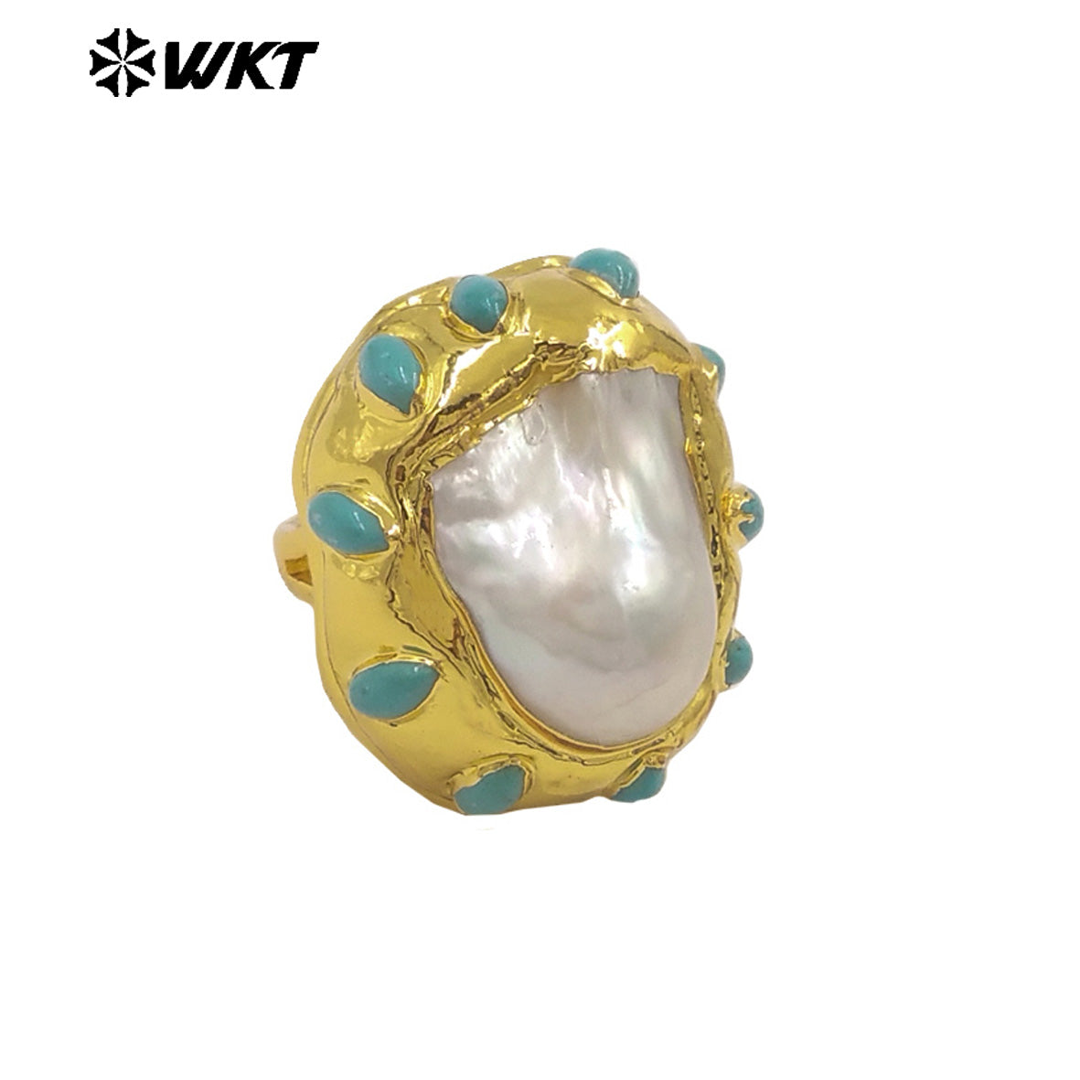 WT-MPR140 High Quality Luxury 18K Gold Plated Big Natural Baroque Pearl Rings For Ladies Elegant Wedding Jewelry Gift