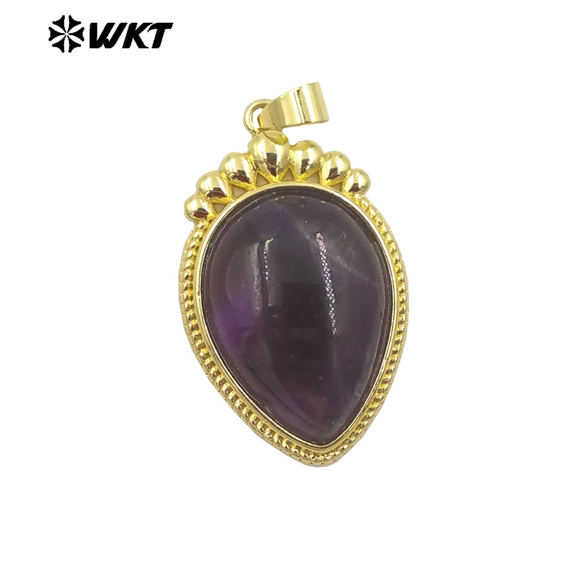 WT-P1972 Amazing WKT New Design High Polish Long Drop Stone Made Gold Bezel Setting Natural Amethyst Pendants for Necklace