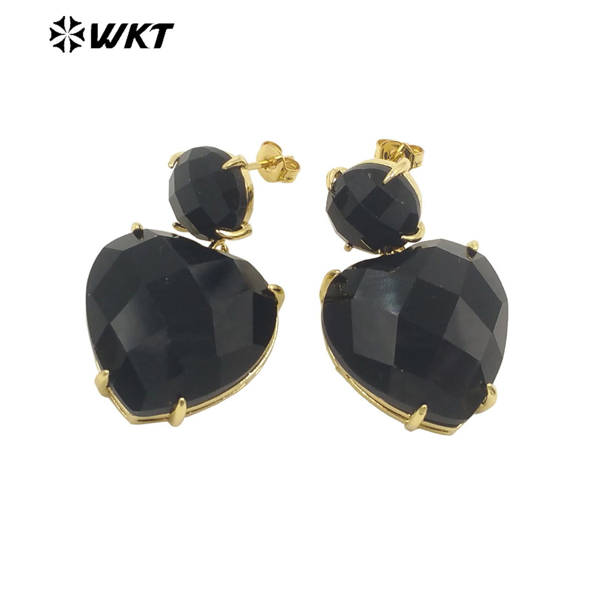 WT-E719 First Choice Hot Natural Gemstone Carved Heart Earrings for Lovers 18k Gold Plated Lapis Amethyst Stone Anniversary Stud