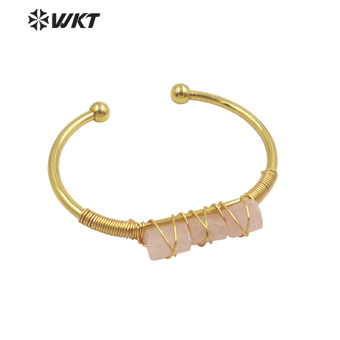 WT-B615 Wholesale New Women Handmade Wire Wrapped Natural Gemstone Cuff Bangle in Open Size Boho Stone Bangle for Friends