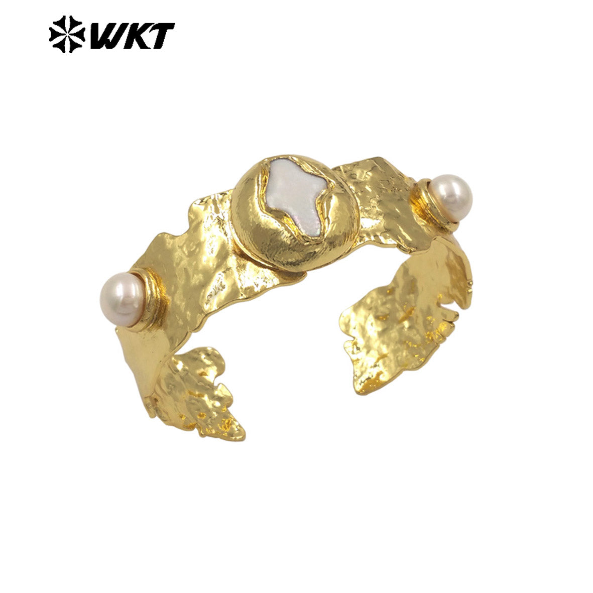 MPB131 The New Listing 18K Gold Electroplated Natural Freshwater Pearls Round And Cross Cuff Women Bangles For Friends Gift