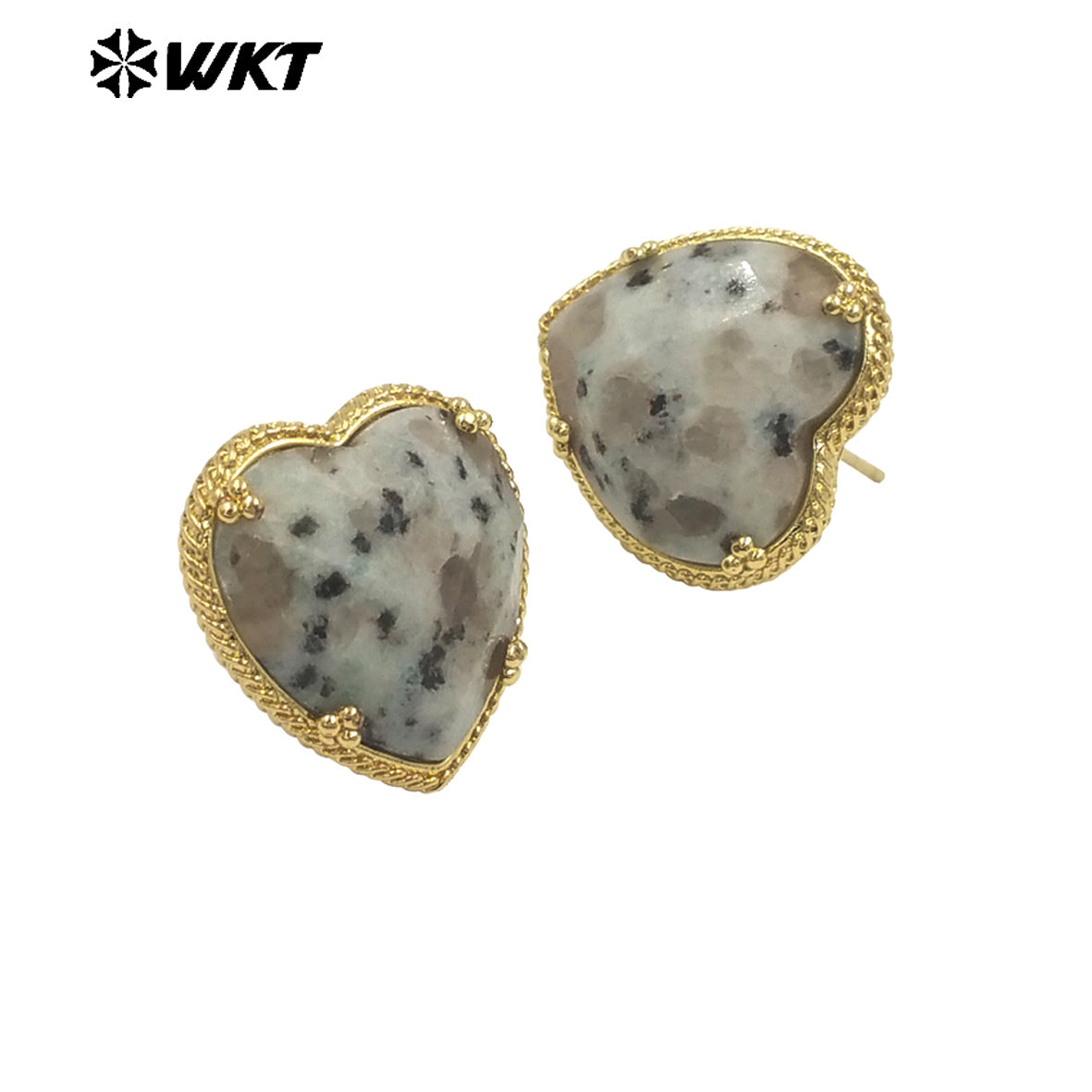 WT-E787 Newest Romantic Design Natural Gemstones Heart Studs Shape Amazonite Stone Gold Plated Women Lovely Jewelry Earrings