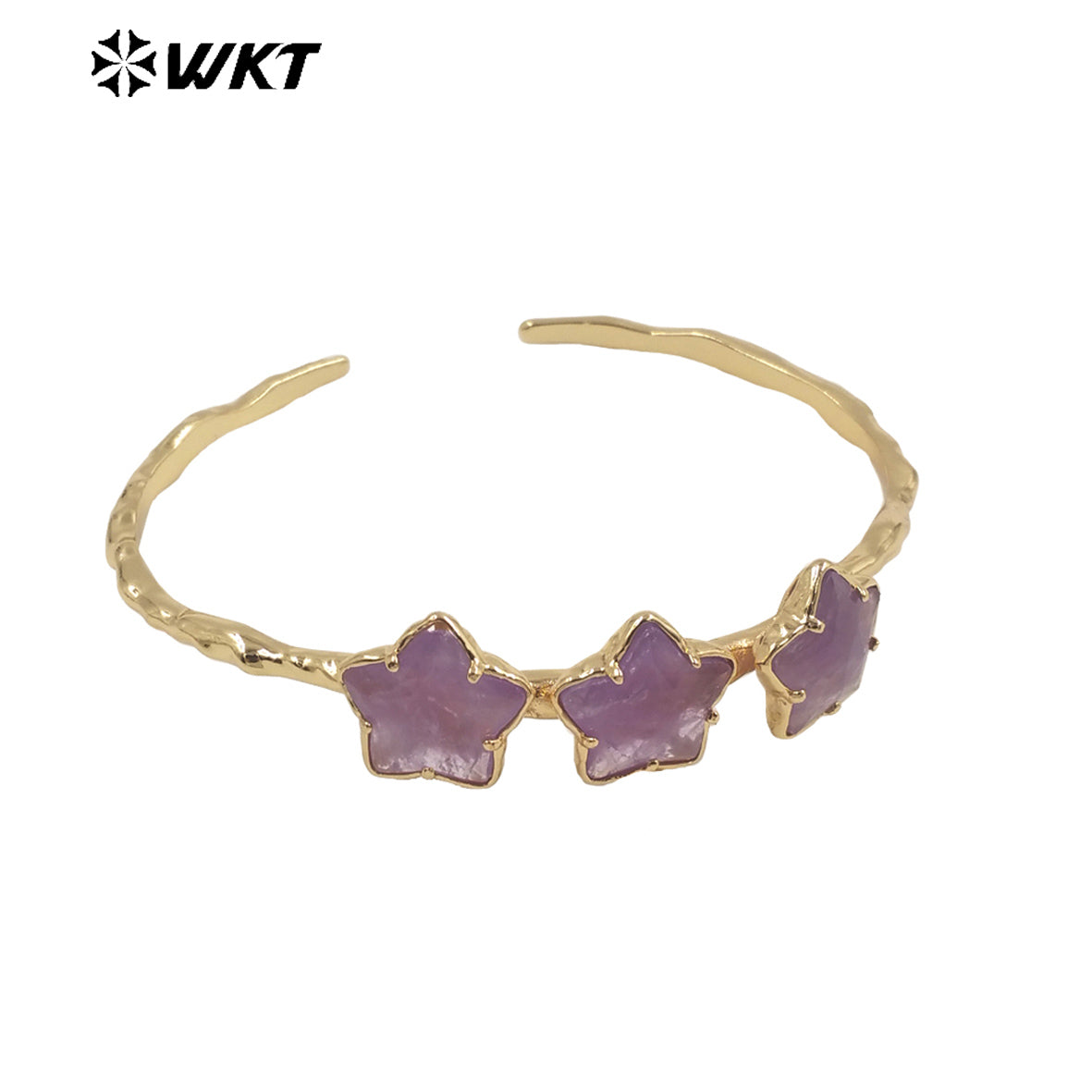 WT-B636 WKT Lovely Trendy Gift for Women Star C Shaped Lucky Bracelets C Shaped Natural Colorful Gemstone Opening Bracelets