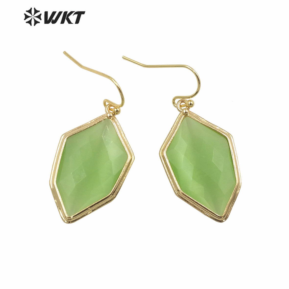 WT-E740 Amazing Colorful Elegant Natural Cat Eye Stone Hexagon Shaped Long Charming Earrings Women Pendant Earrings
