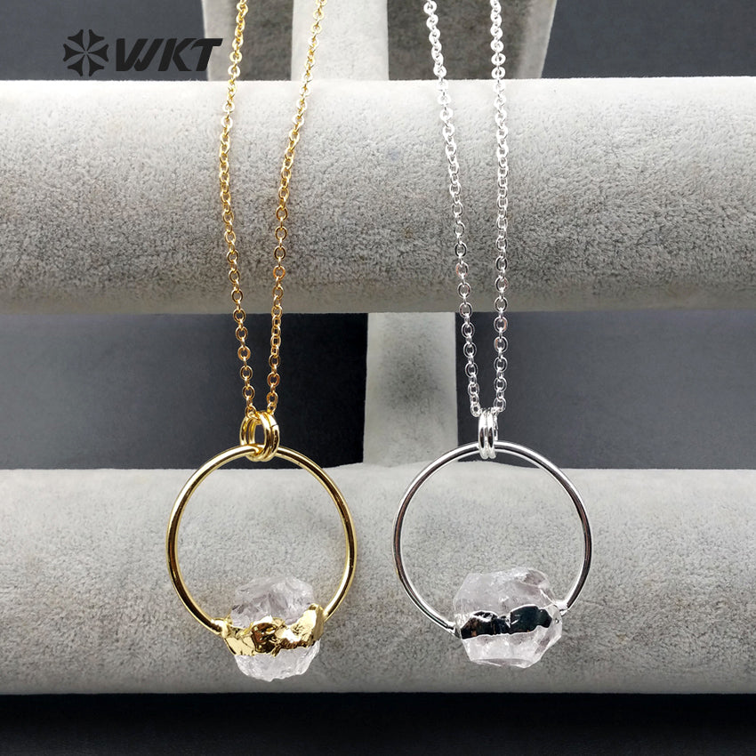 WT-N1011 Wholesale Raw Crystal Quartz Chunky Stone Necklace, Fashion Fancy Big Ring Crystal Stone Necklace
