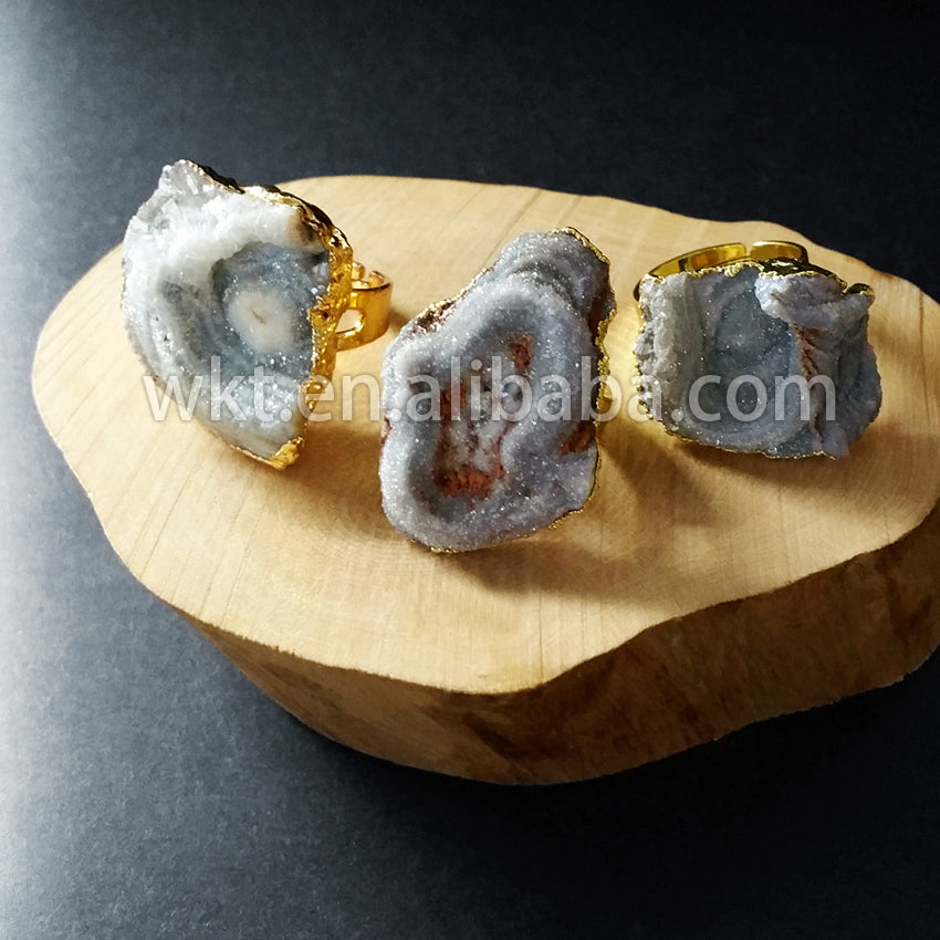 WT-R221 Fashion Design Elegant Grey Druzy Stone Ring With 24k Gold Plated, Fashion Grey Stone Ring