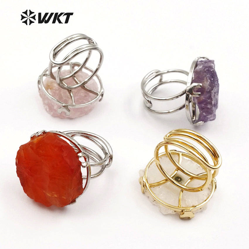 WT-R313 Women Wedding Bridesmaid Rings Round Shape Healing Quartz Multi Colors Option Bohemia Style Beautiful Angel Quartz Rings