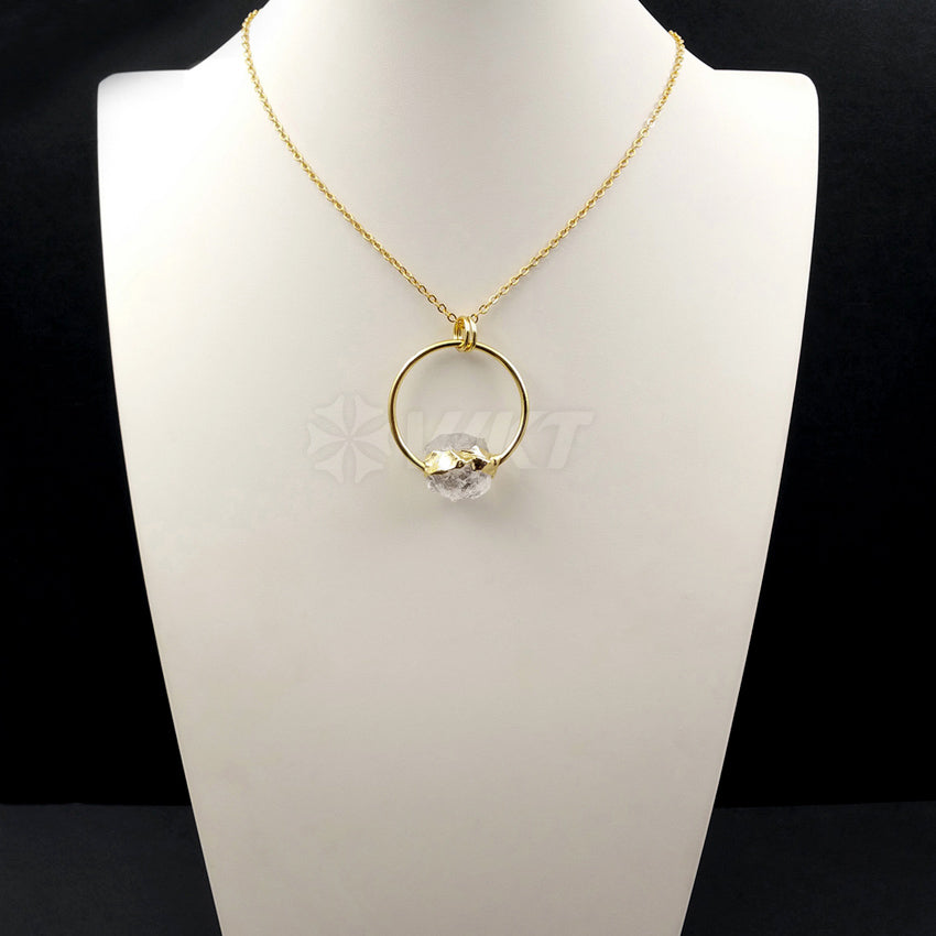 WT-N1011 Wholesale Raw Crystal Quartz Chunky Stone Necklace, Fashion Fancy Big Ring Crystal Stone Necklace