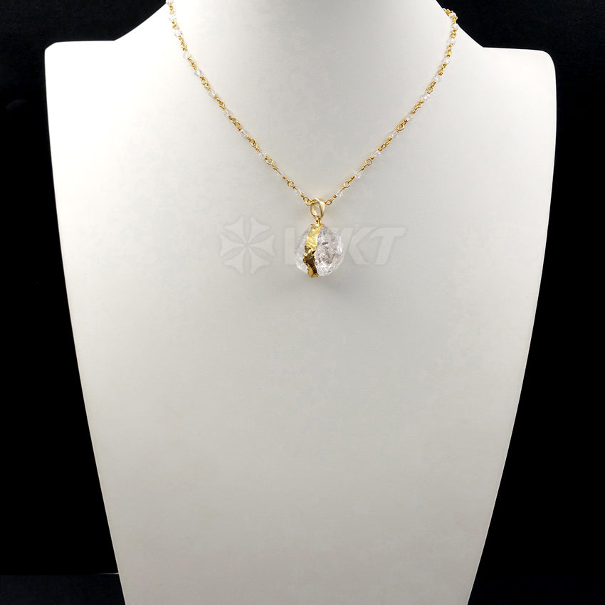 WT-N1029 WKT Wholesale Fashion Jewelry Natural Crystal Necklace Simply Crystal Pendant Necklace