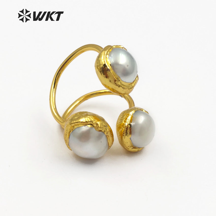 WT-R315 Vintage Design Three Stones on the Surface of the Ring Natural Amethyst Rose Quartz Labradorite and Pearls Mix Rings