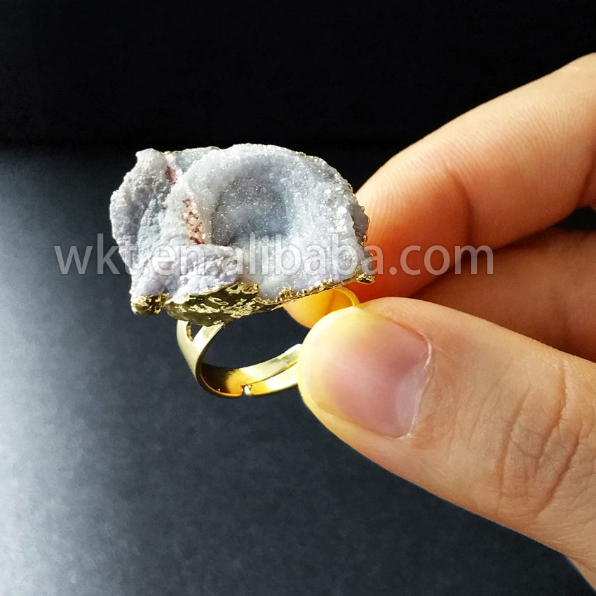 WT-R221 Fashion Design Elegant Grey Druzy Stone Ring With 24k Gold Plated, Fashion Grey Stone Ring