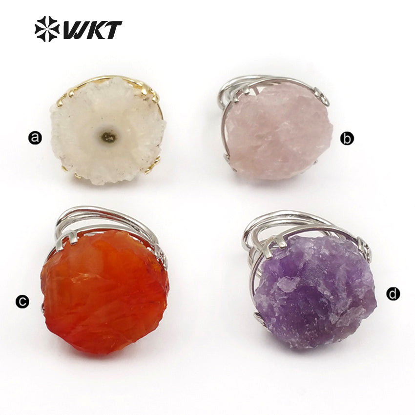 WT-R313 Women Wedding Bridesmaid Rings Round Shape Healing Quartz Multi Colors Option Bohemia Style Beautiful Angel Quartz Rings