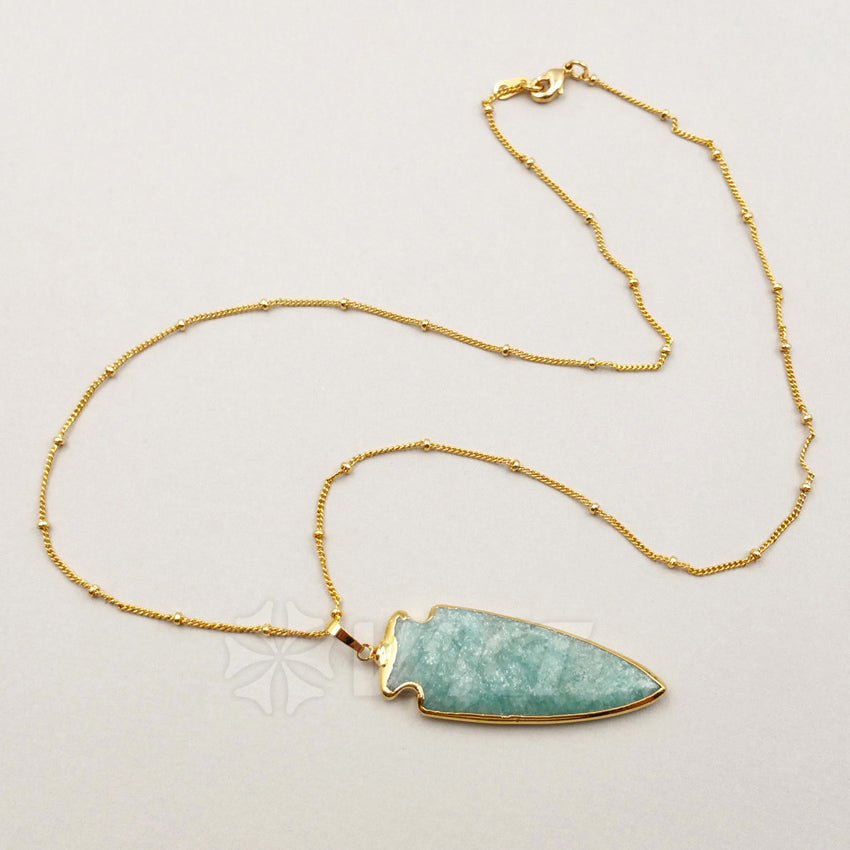 WT-N1003 Wholesale Hot Sale Generous Design Necklace 18 Inch 18K Gold Plated Chain Natural Amazonite Raw Stone Bead Chain