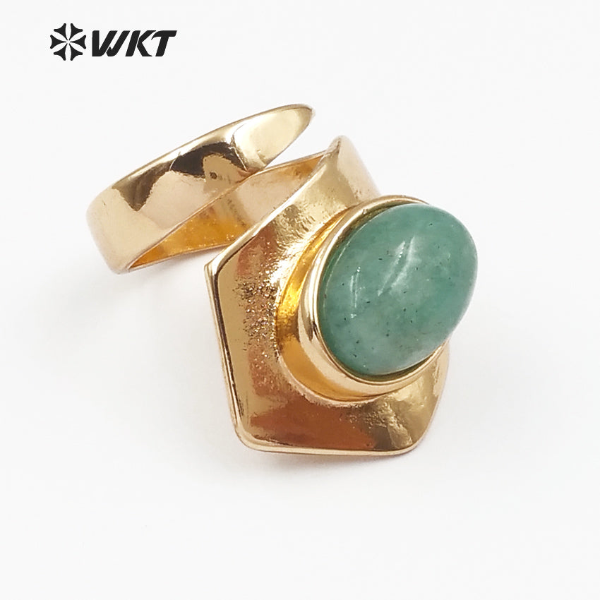 WT-R310 Wholesale Metal Electroplated Stone Ring Adjustable Rings Geometric Shape Elegant for Jade Rings