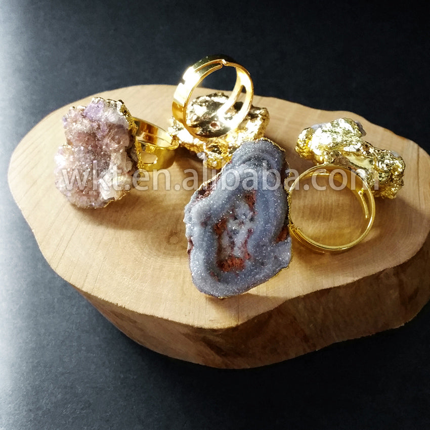 WT-R221 Fashion Design Elegant Grey Druzy Stone Ring With 24k Gold Plated, Fashion Grey Stone Ring