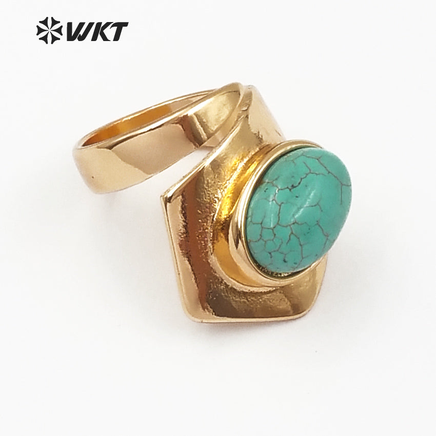WT-R308 2023Wholeasale 24k Gold Electroplated Stone Ring Adjustable Size Rings Geometric Shape Elegant for Malachite Ring