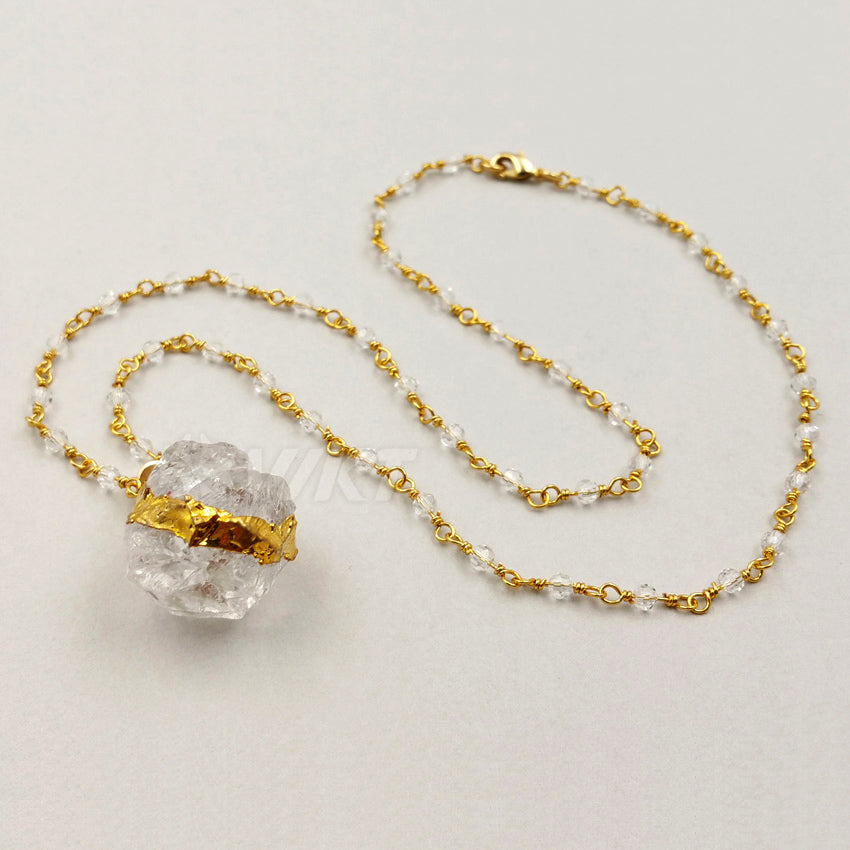 WT-N1029 WKT Wholesale Fashion Jewelry Natural Crystal Necklace Simply Crystal Pendant Necklace