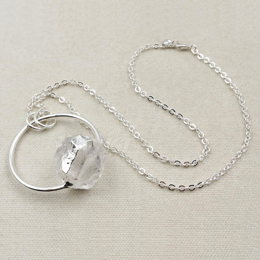 WT-N1011 Wholesale Raw Crystal Quartz Chunky Stone Necklace, Fashion Fancy Big Ring Crystal Stone Necklace