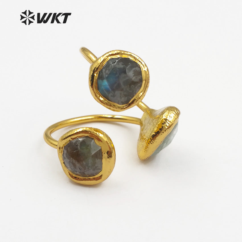 WT-R315 Vintage Design Three Stones on the Surface of the Ring Natural Amethyst Rose Quartz Labradorite and Pearls Mix Rings