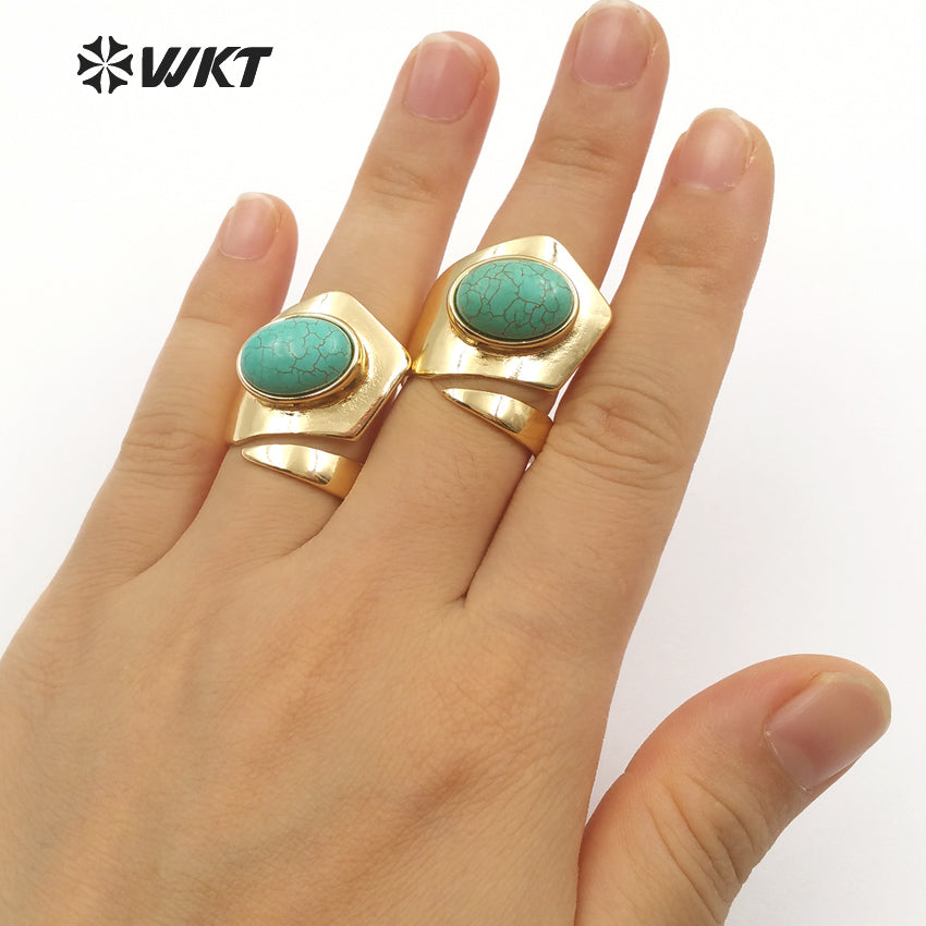 WT-R308 2023Wholeasale 24k Gold Electroplated Stone Ring Adjustable Size Rings Geometric Shape Elegant for Malachite Ring