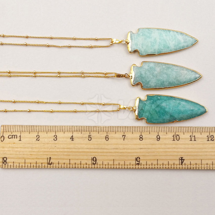 WT-N1003 Wholesale Hot Sale Generous Design Necklace 18 Inch 18K Gold Plated Chain Natural Amazonite Raw Stone Bead Chain