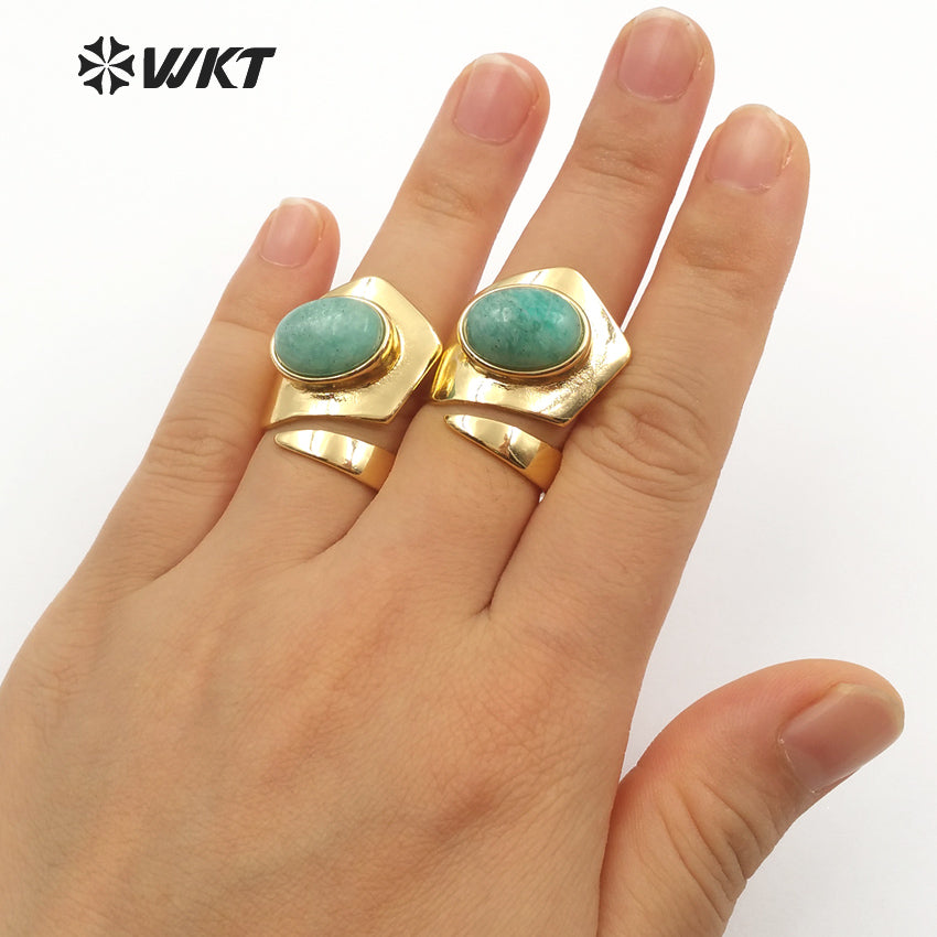WT-R310 Wholesale Metal Electroplated Stone Ring Adjustable Rings Geometric Shape Elegant for Jade Rings