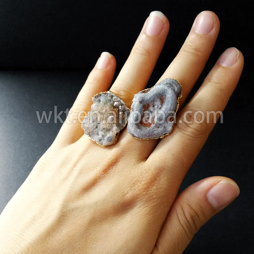 WT-R221 Fashion Design Elegant Grey Druzy Stone Ring With 24k Gold Plated, Fashion Grey Stone Ring