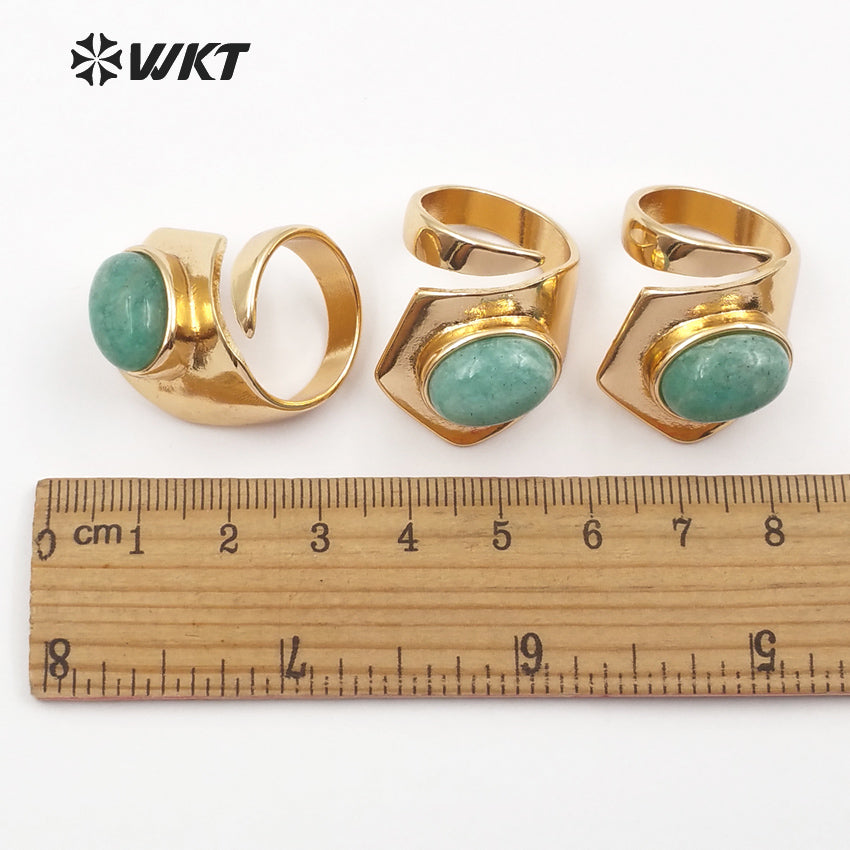 WT-R310 Wholesale Metal Electroplated Stone Ring Adjustable Rings Geometric Shape Elegant for Jade Rings
