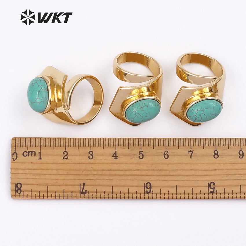 WT-R308 2023Wholeasale 24k Gold Electroplated Stone Ring Adjustable Size Rings Geometric Shape Elegant for Malachite Ring
