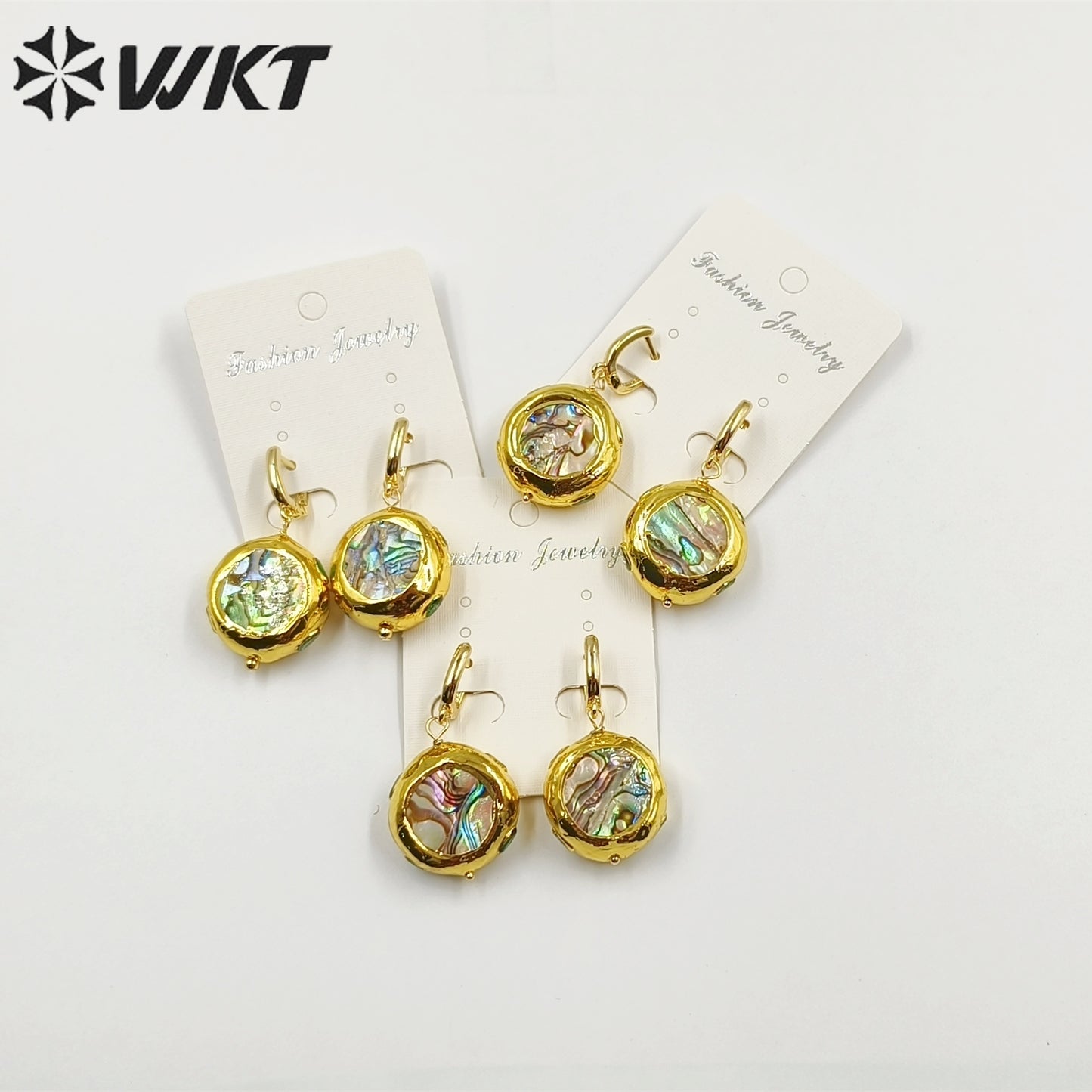 WT-MPE100 Latest Style Yellow Brass Abalone Shell Natural 18k Gold Plated Gift Weeding Romantic Pendant Earrings