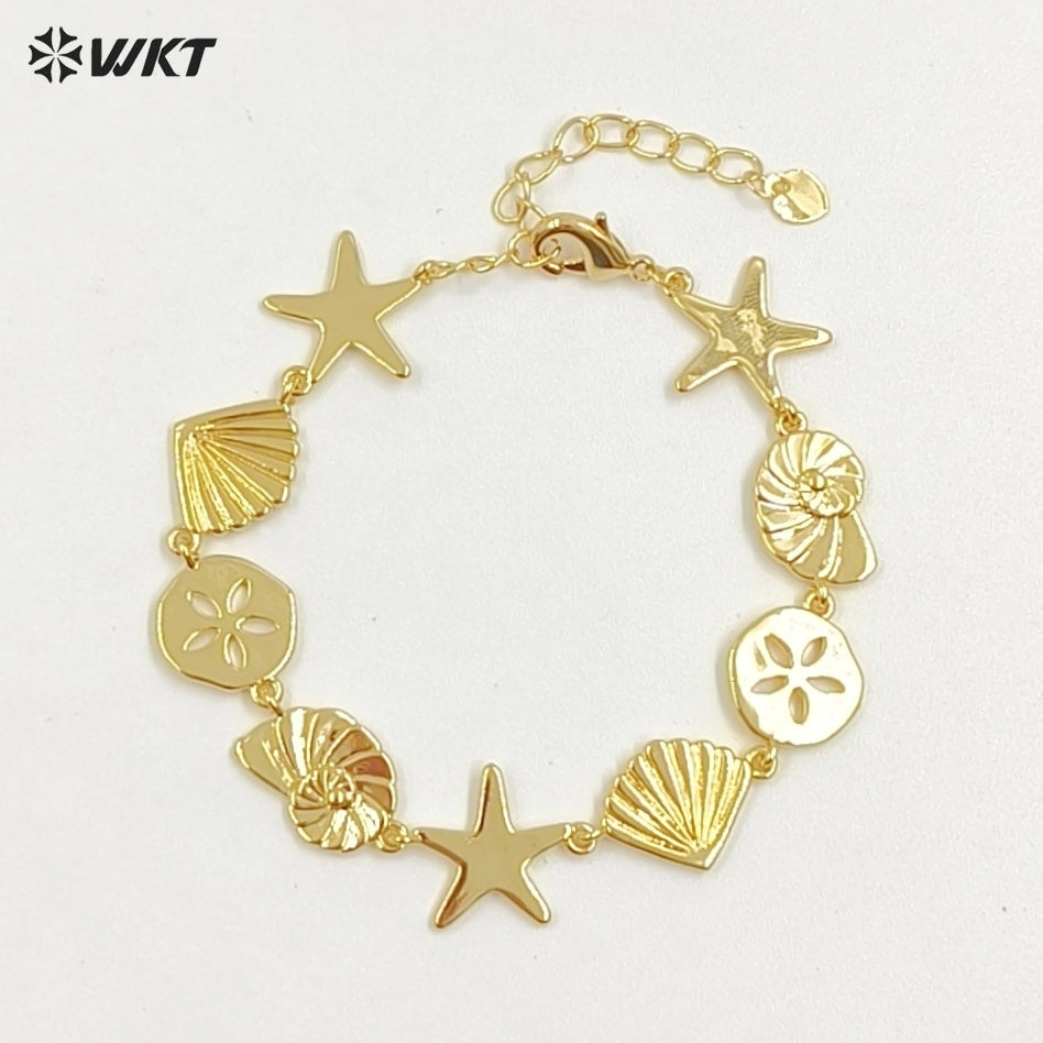 WT-JF367 Fashion Yellow Brass Gold And Silver Plated Starfish Shape Shell Element Lovely Bracelets For Ladies Daily Jewelry