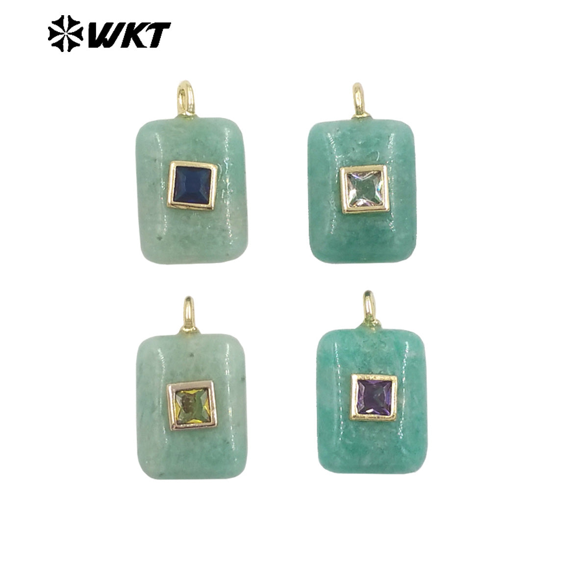 WT-P2020 Cute Wonderful Setting In Colorful Square Zircon Natural Gemstones Pendant For Women Necklace Making Accessory