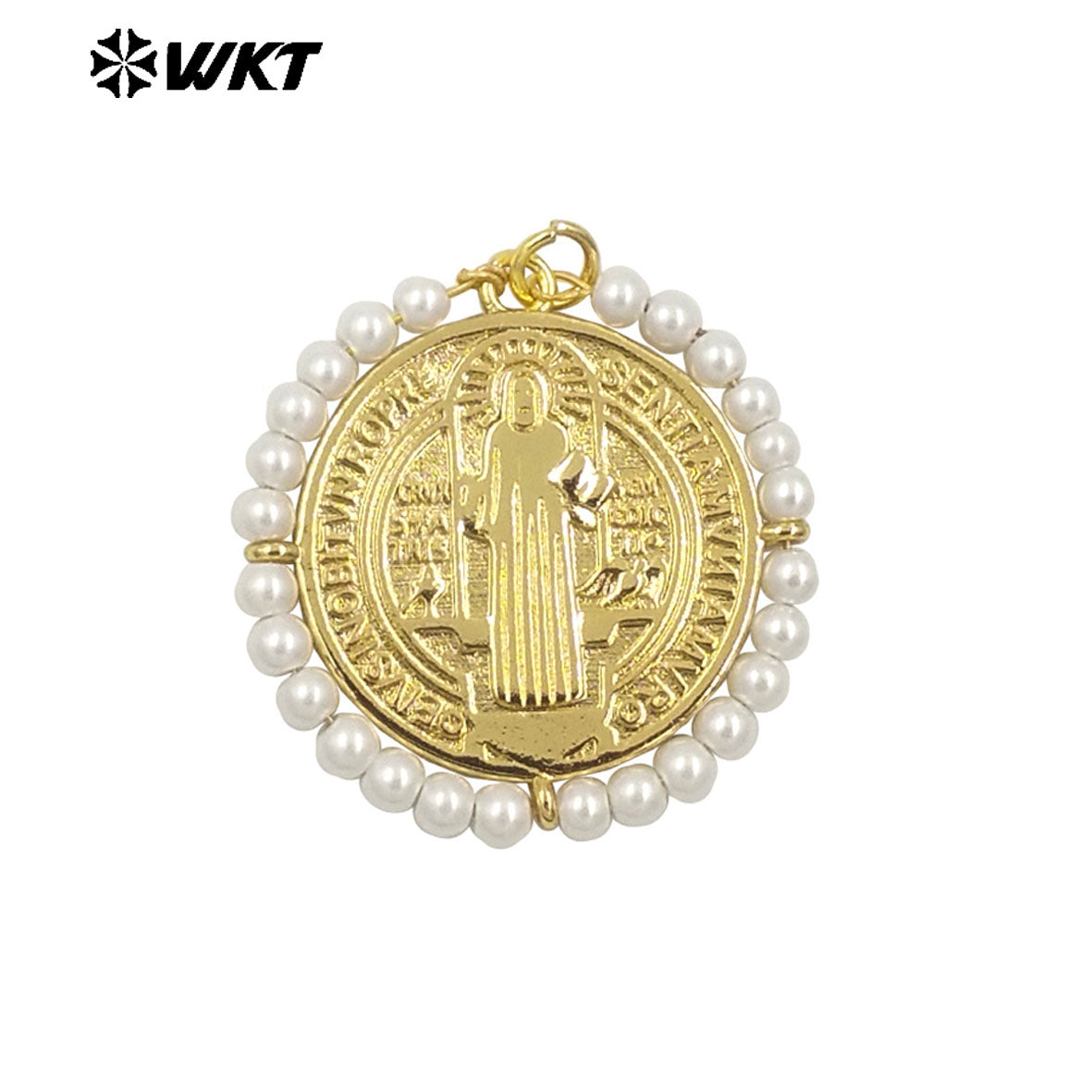 WT-MN991 Fashion Popular Women Wire Wrapped Brass 18K Gold St Benedict Medal Necklace With Crystal Decorate Religious Jewelry