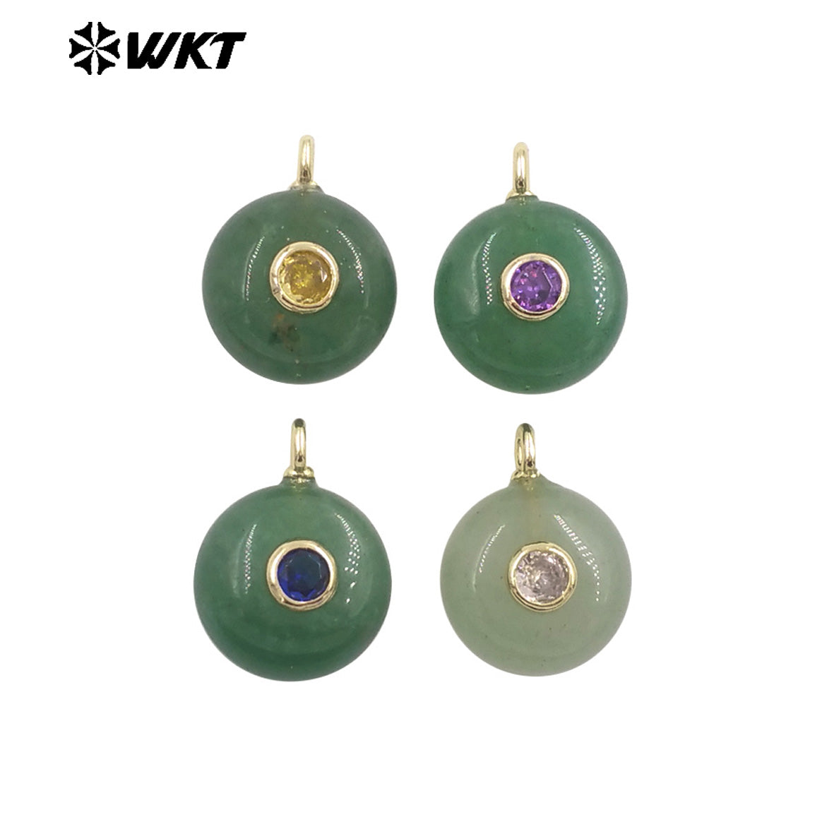 WT-P2024 Wholesale Multi Color Round Natural Gemstones Setting In Zircon Little Pendants For Exquisite Necklace Making
