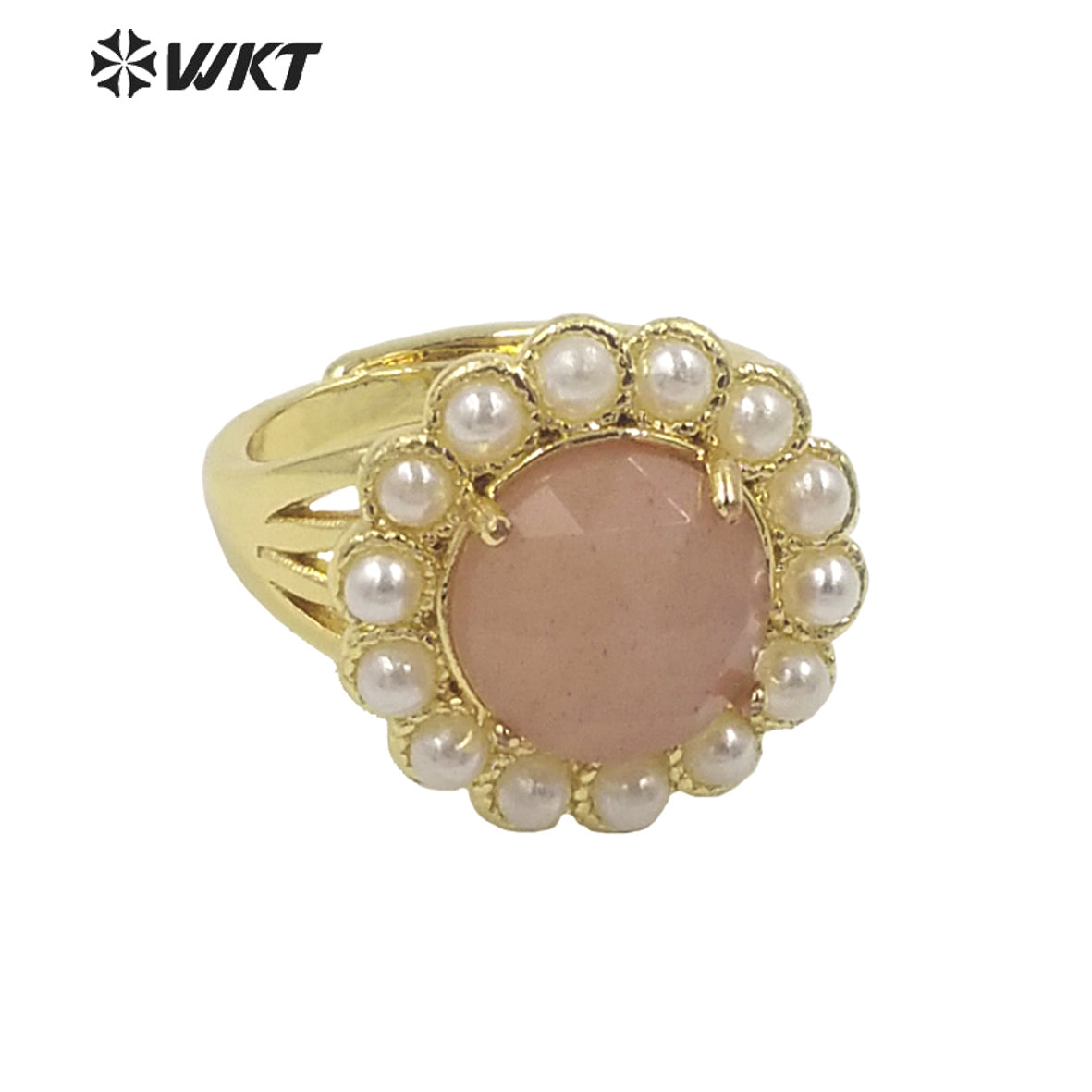 WT-MPR079 Wholesale Fashion 18K Real Gold Plated Round Gemstone Malachite Natural Stone Lady Ring Popular INS Hot Women Ring