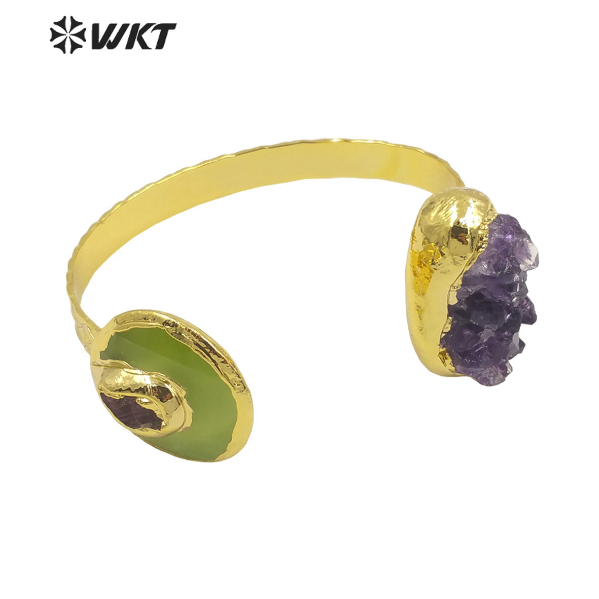 WKT-B584 Classic Luxury 18k Real Gold Electroplated Handmade Bracelet Irregular Amethyst Bangle and Very Nice Stone Jewelry
