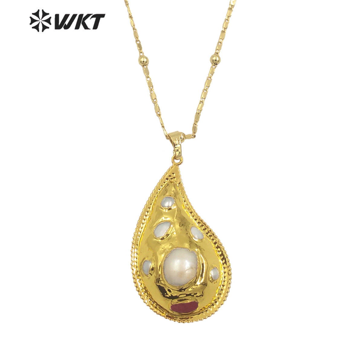 WT-JN263 New Unique Trumpet Shape Natural Freshwater Pearl and Stone Setting Handmade Pendant Necklace for Friend Gift Jewelry