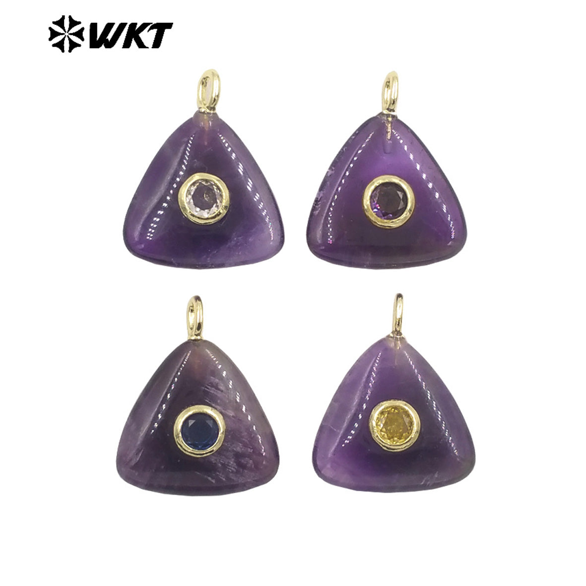 WT-P2021 High Quality Lovely Triangle Rose Quartz Natural Gemstones And Zircon Pendants For Necklace Decoration Charms