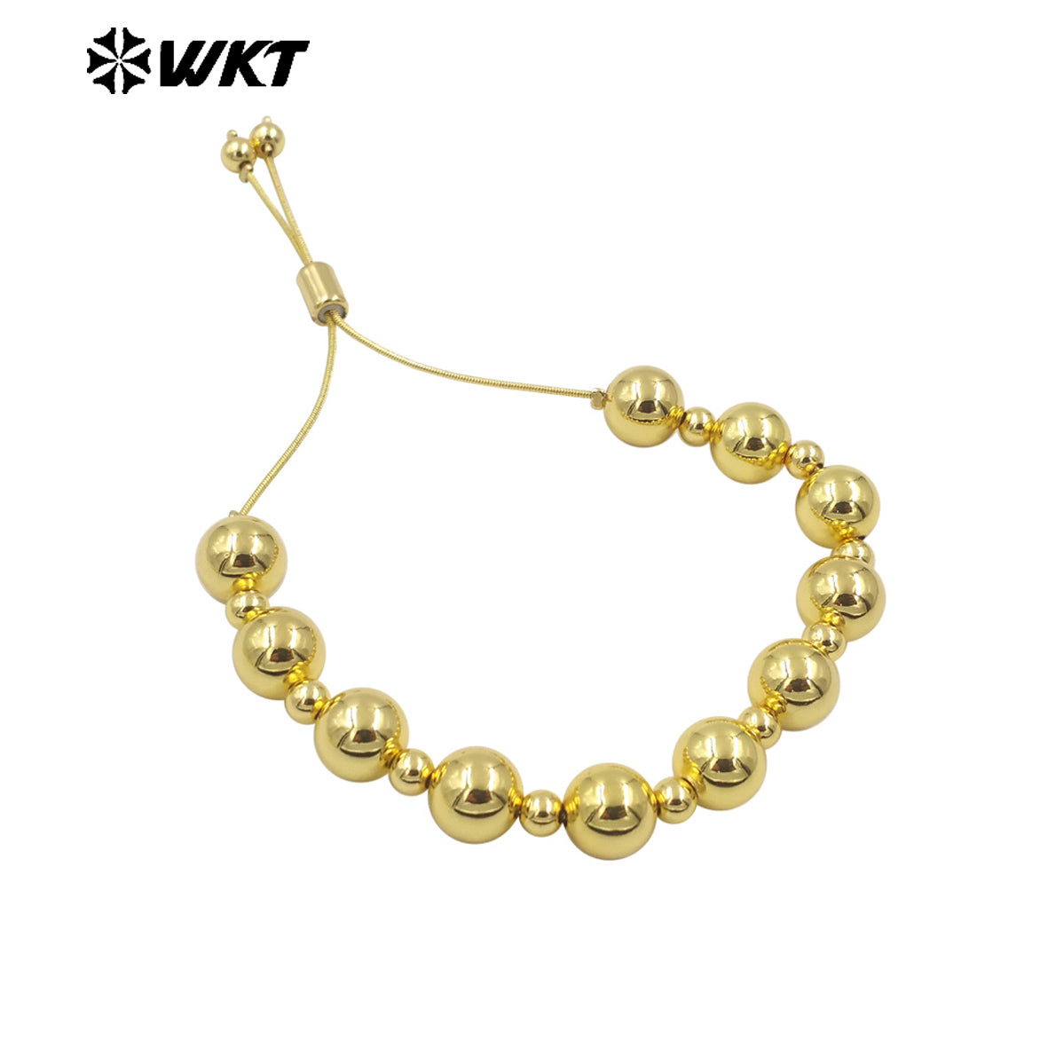 WT-JF347 New Popular Design Different Size Brass Round Beads Handmade Chain Bracelet in Adjustable for Women