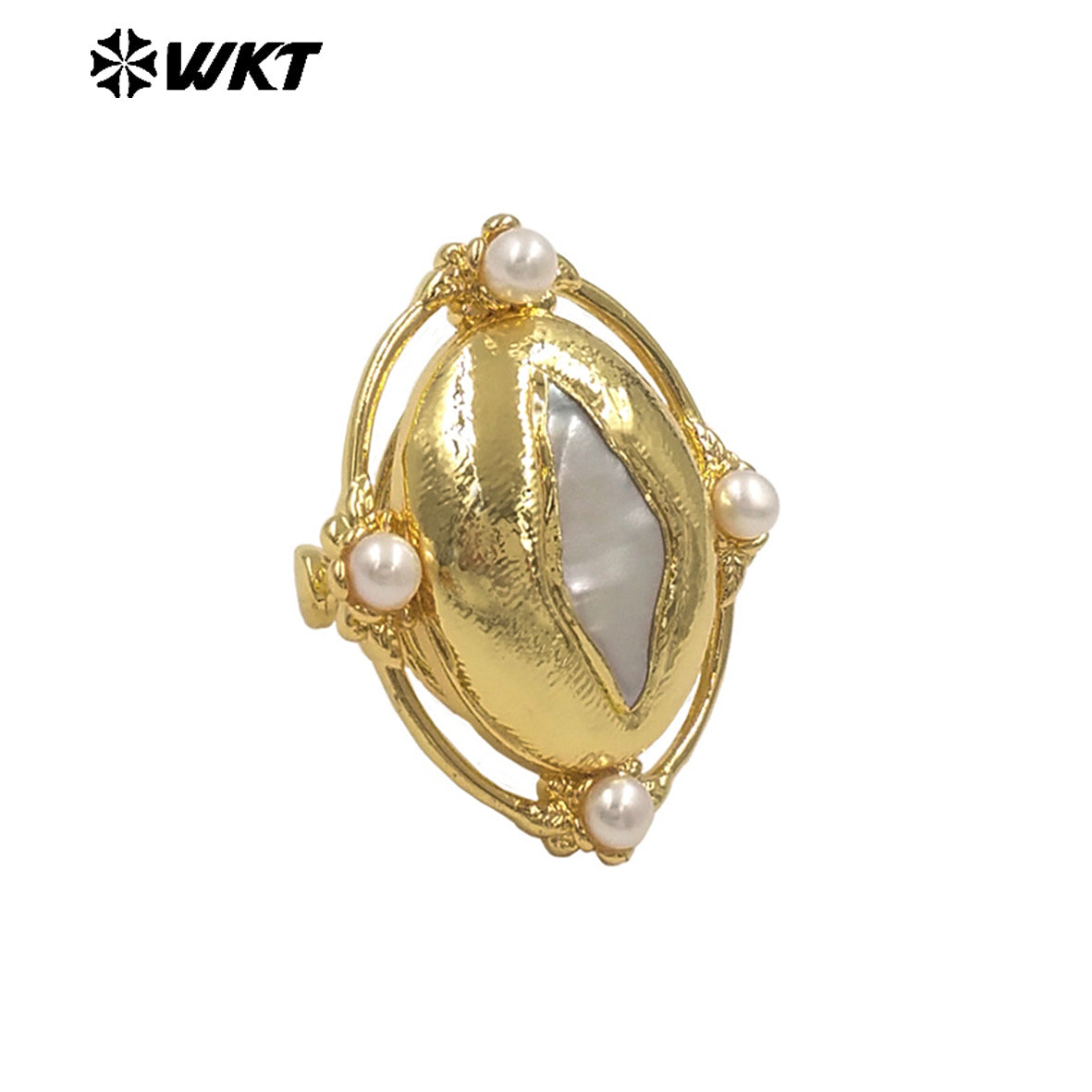 WT-MPR147 Wholesale New Design Unique Style Gold Electroplated Natural Freshwater Pearl Open Size Women Rings For Wedding Gift